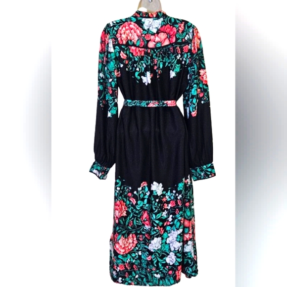 Anthropologie Black Multi-Color Floral Button Front Midi Shirt Dress,Medium - Picture 4 of 16